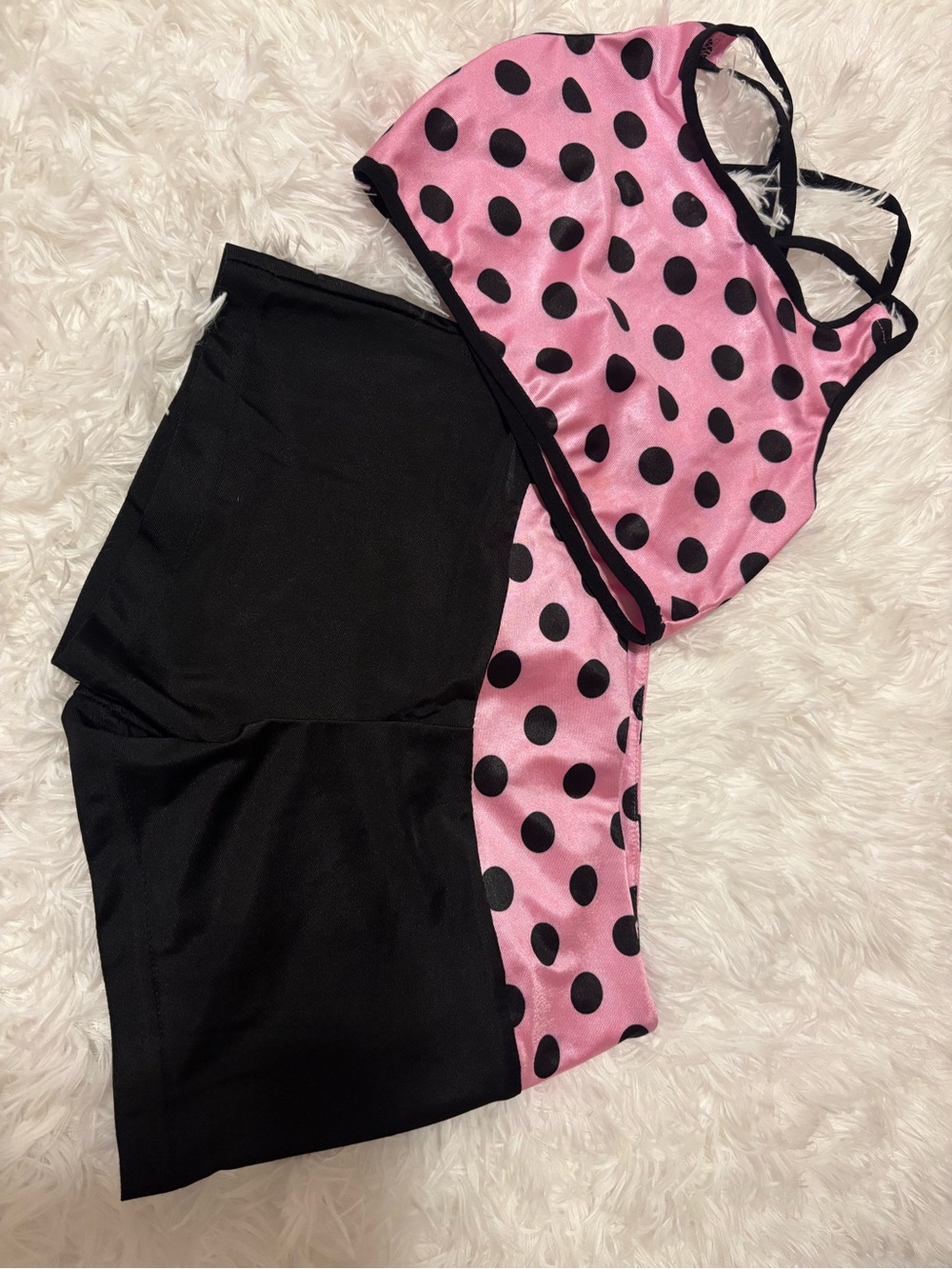 Pink Polka Dot Satin Bralette & Black Shorts Dance/Acro Set Girls Size 8 New